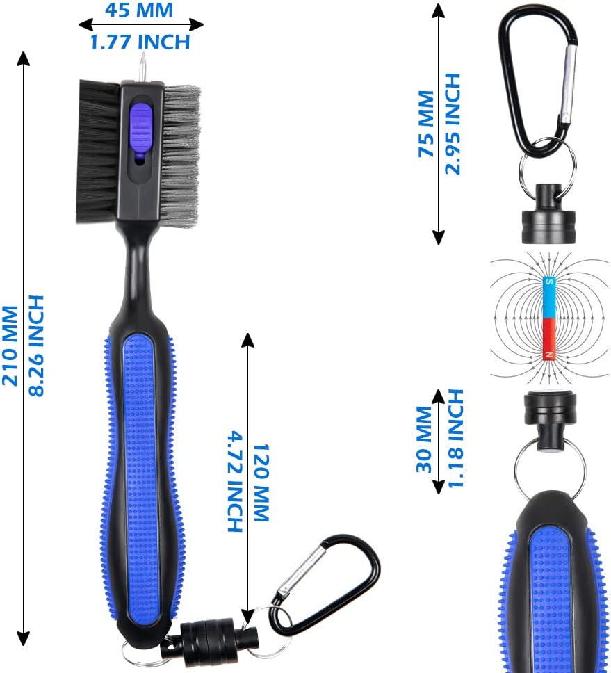 THIODOON 2 Pack Golf Club Brushes and Groove Cleaner with Magnetic Keychain