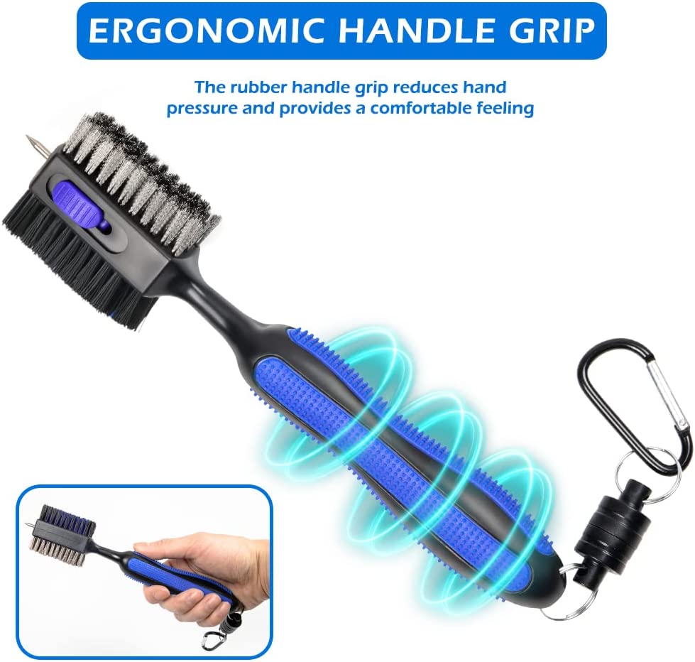 THIODOON 2 Pack Golf Club Brushes and Groove Cleaner with Magnetic Keychain