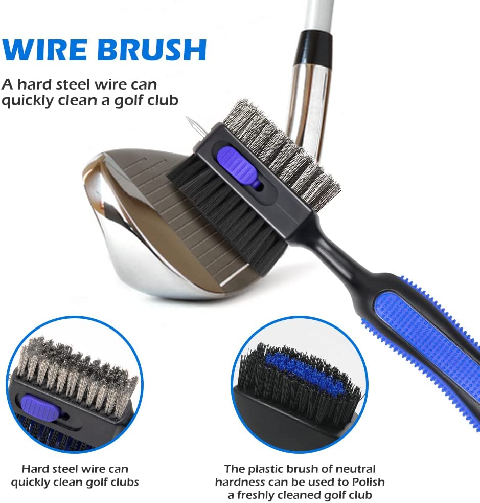 THIODOON 2 Pack Golf Club Brushes and Groove Cleaner with Magnetic Keychain