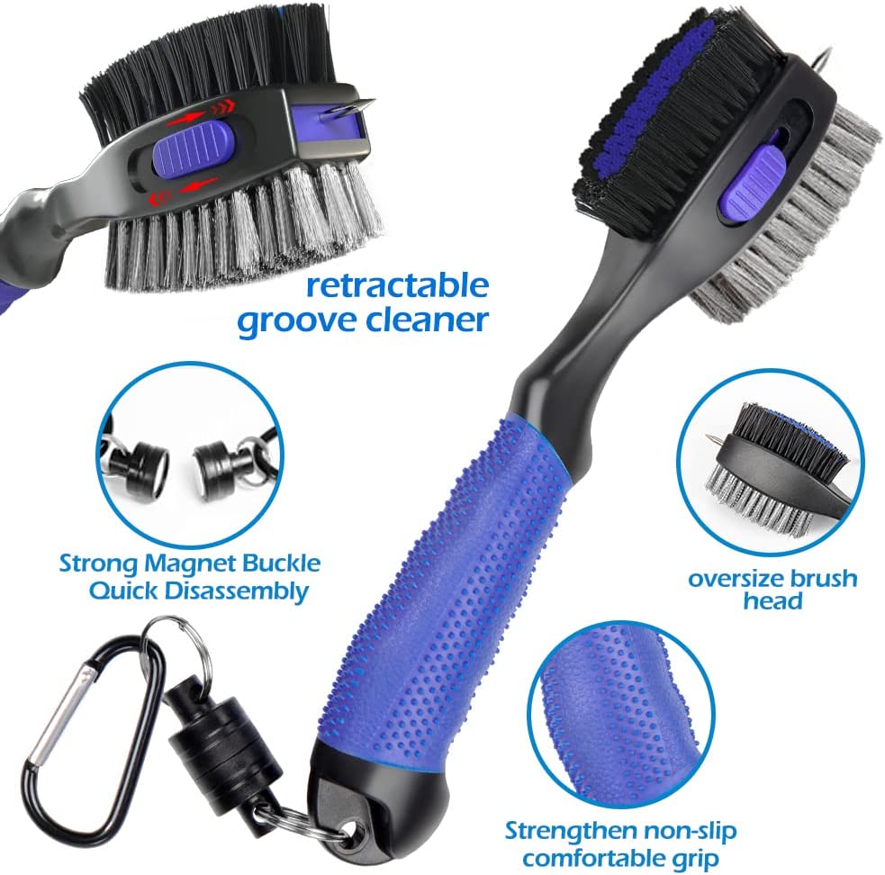 THIODOON 2 Pack New Golf Club Brushes and Groove Cleaner with Magnetic Keychain Oversized Golf Brush Head